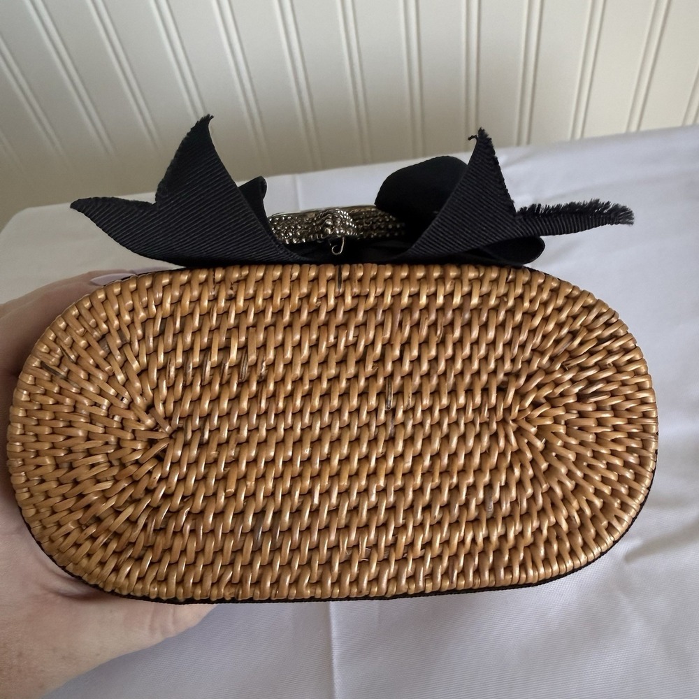Lisi Lerch Bosom Buddy Bag Mini Straw Starfish Black Ribbon Rattan Handbag Purse - Picture 2 of 14